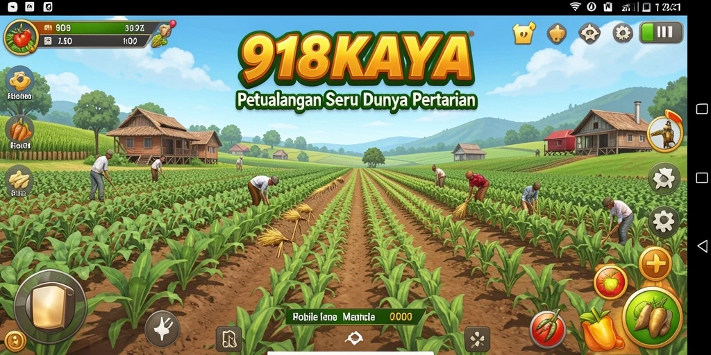 Tampilan gameplay <strong>918KAYA</strong> yang penuh warna dengan aktivitas bertani.