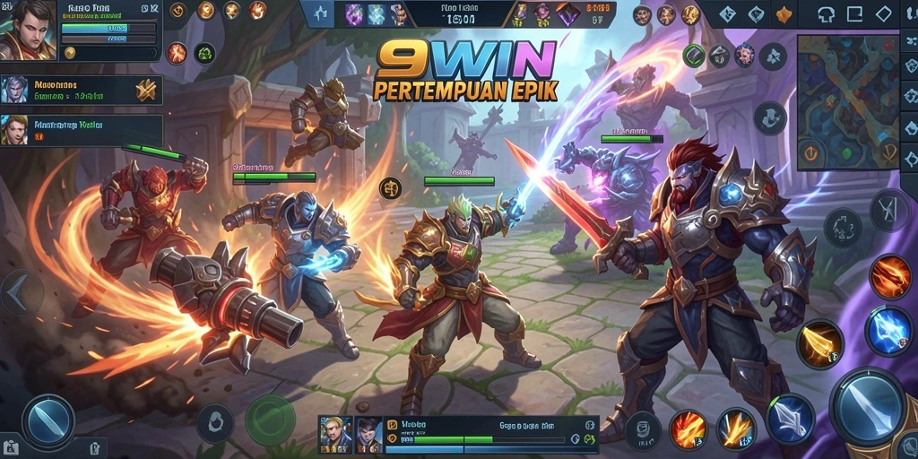 Screenshot gameplay menampilkan aksi seru di arena MOBA 9WIN.