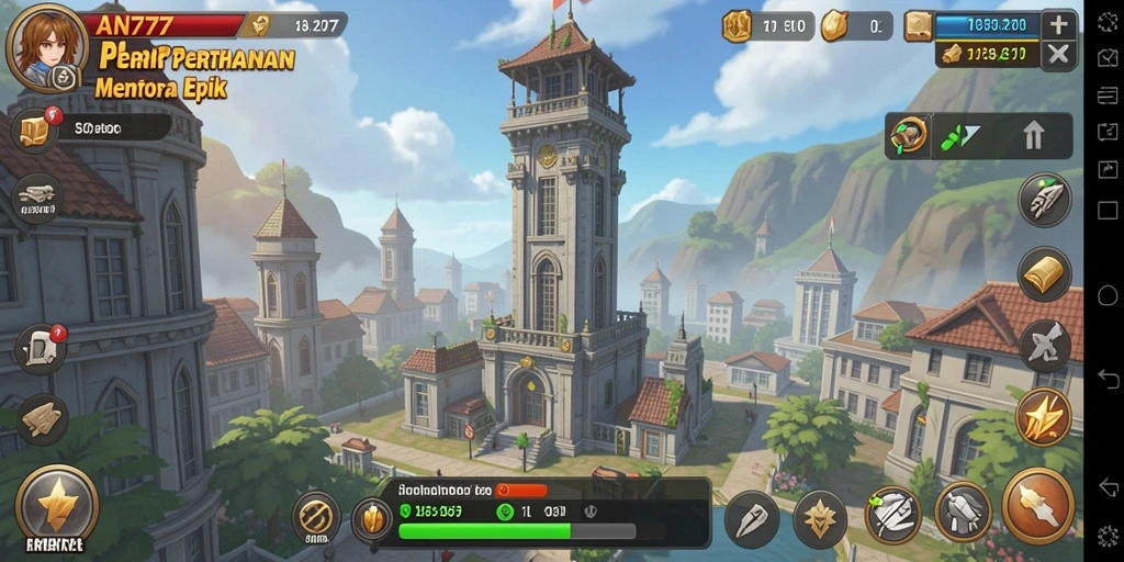 Screenshot AN777 menampilkan aksi menara pertahanan yang epik.