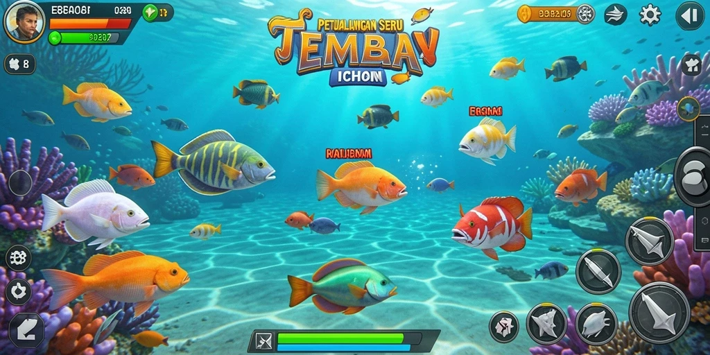 Screenshot utama E88 menampilkan aksi menembak ikan yang seru.