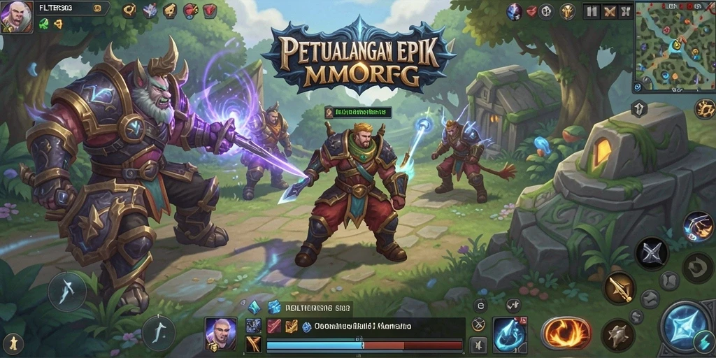 Screenshot gameplay FILTER303 menampilkan pertarungan epik dalam dunia MMORPG.