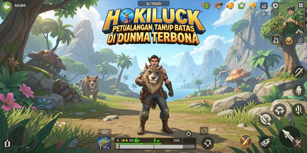Gameplay HOKILUCK yang menampilkan petualangan seru dalam dunia terbuka.