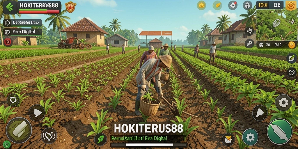 Screenshot gameplay HOKITERUS88 yang menunjukkan lahan pertanian yang rimbun dan beragam.