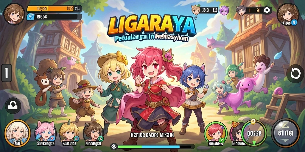 Tampilan gameplay LIGARAYA dengan karakter anime yang dinamis.