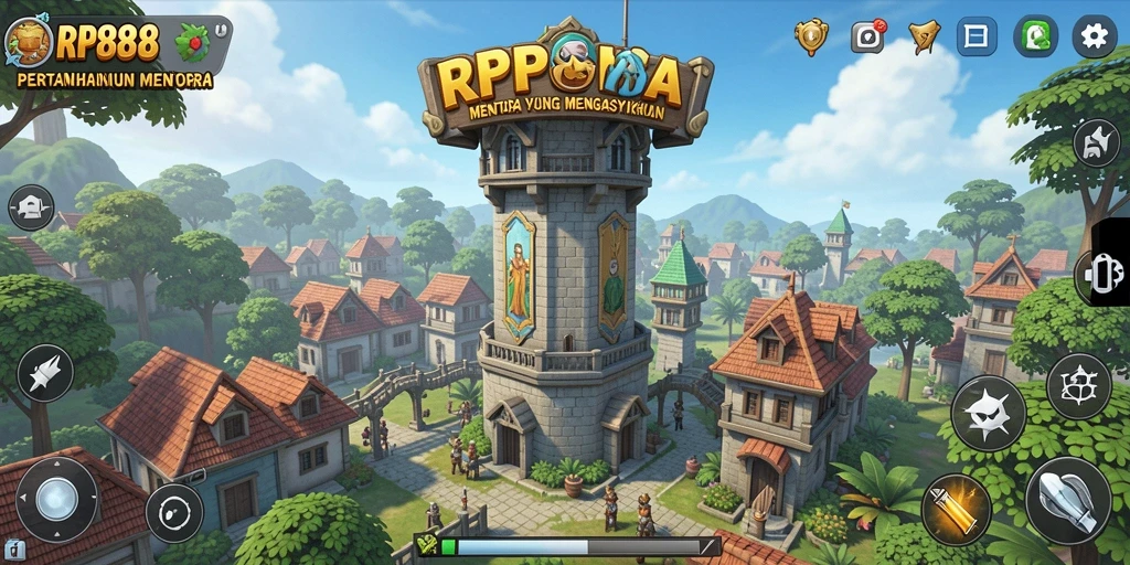 Screenshot gameplay RP888 menampilkan aksi menara yang mendebarkan.