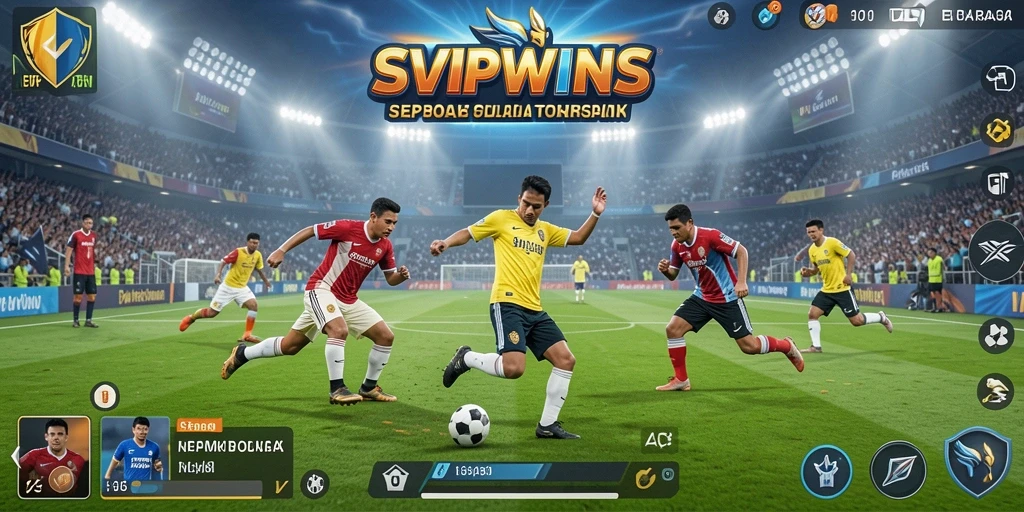 Tampilan gameplay menarik dalam SVIPWINS, menunjukkan aksi seru sepak bola.