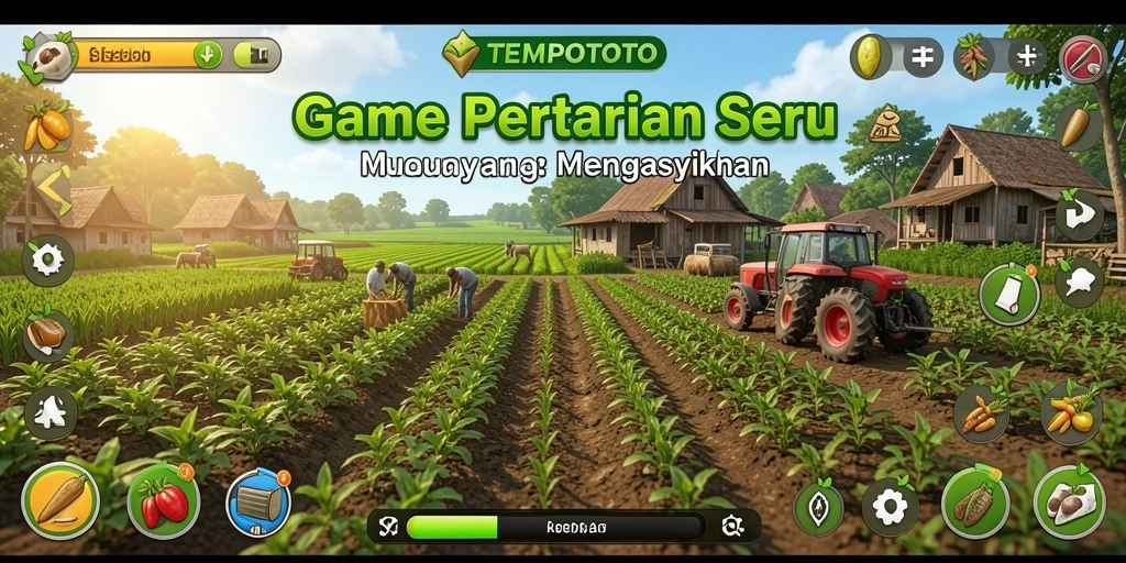 Tampilan gameplay TEMPOTOTO yang menarik dengan ladang subur.